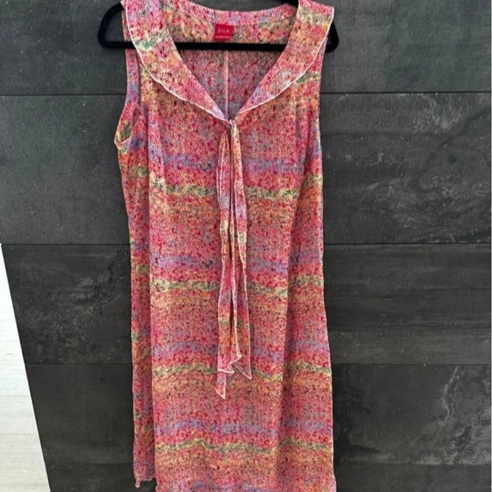 Johnny Was SILK Sheer Colorful Midi Dress - Picture 2 of 8